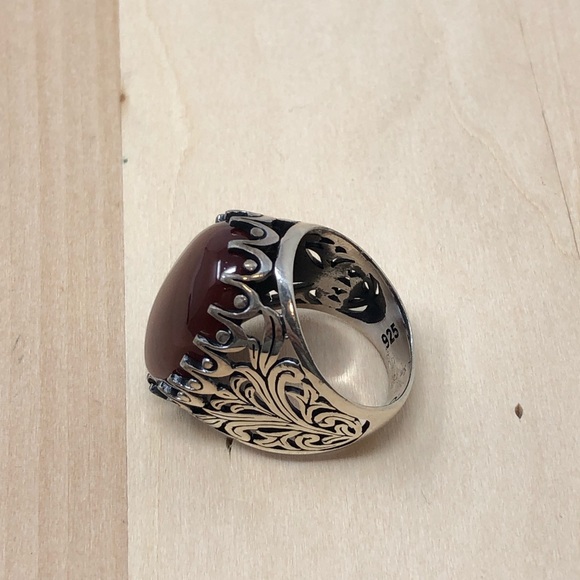 925 Silver Red Agate Women Ring - Picture 3 of 5